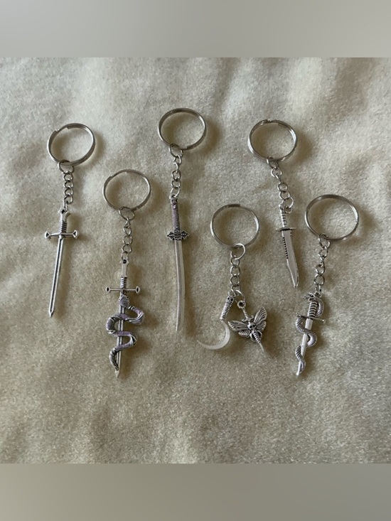 Other - Set of 6 Silver Sword & Charm Keychains